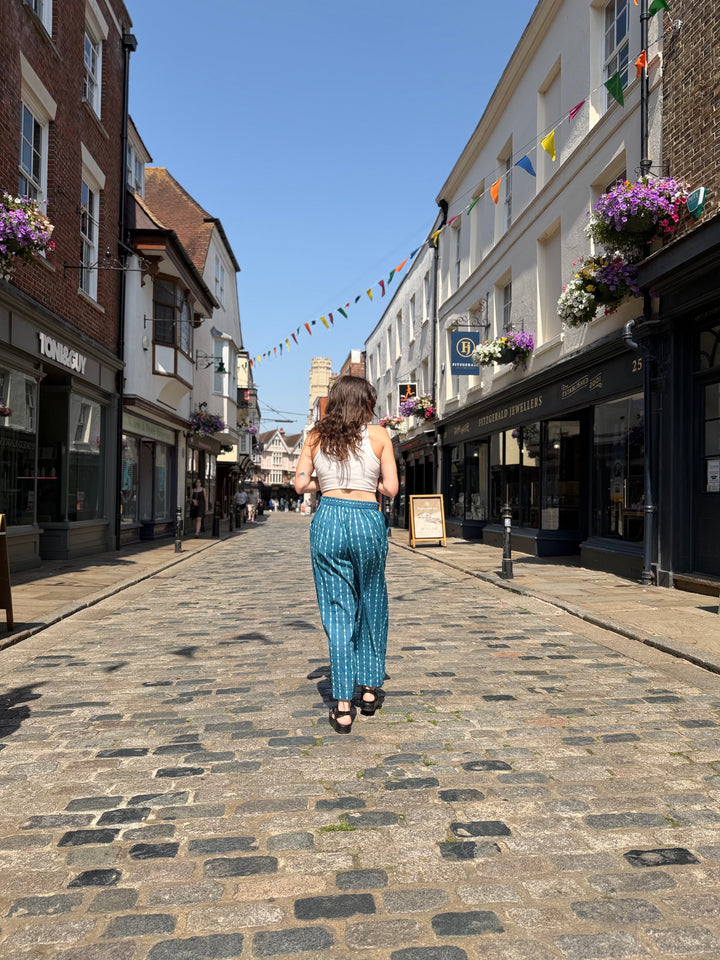 Blue Kantha Tailored Cropped Trousers