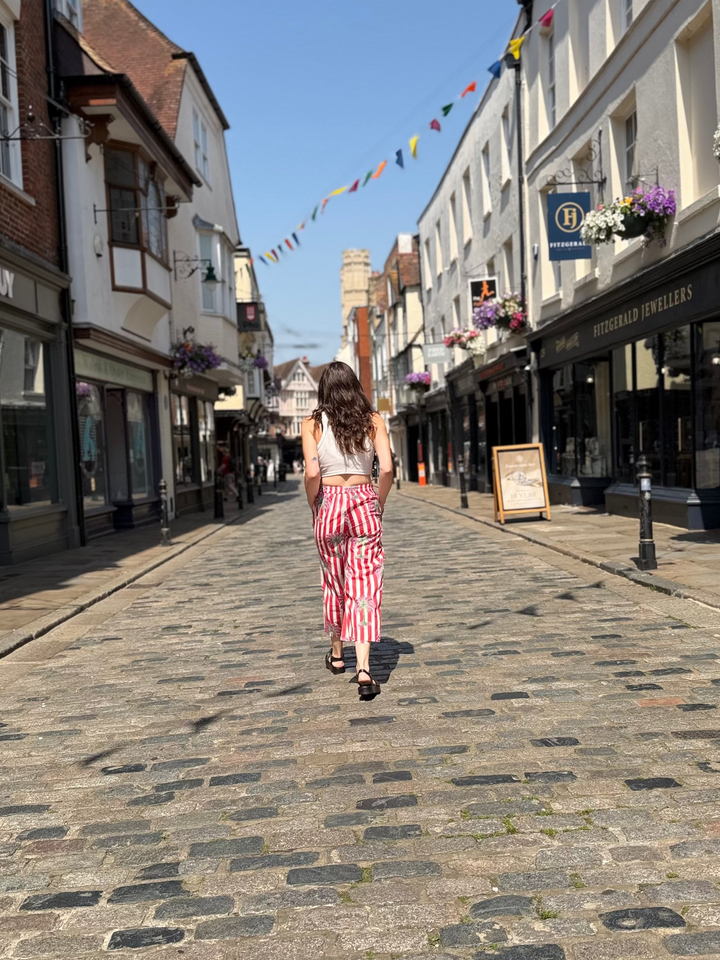 Red White Palm Tree Print Trousers