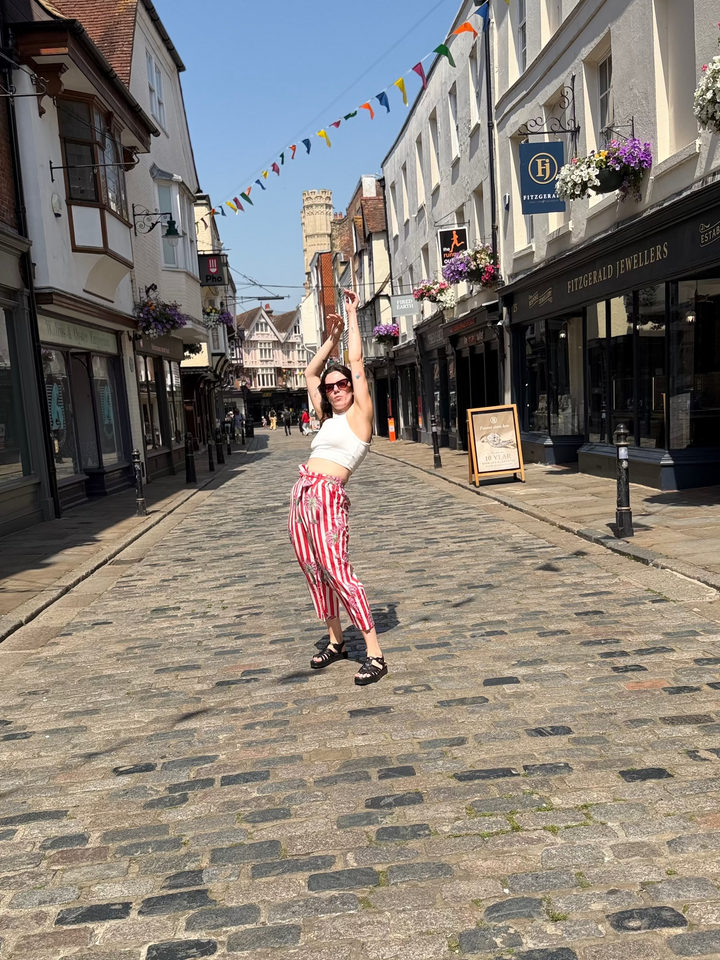 Red White Palm Tree Print Trousers