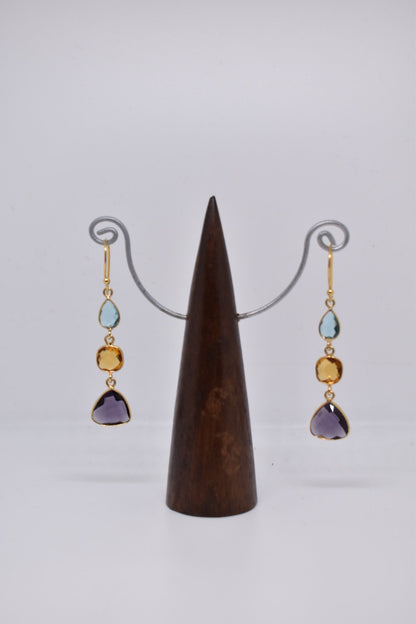 Amethyst, Citrine and Blue Chalcedony Triple Threat Earrings - Violet Elizabeth - Jewellery