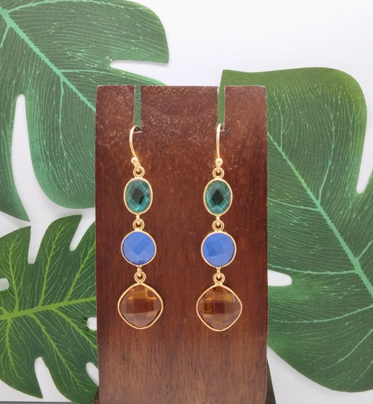 Apatite, Ink Chalcedony and Citrine Triple Threat Earrings - Violet Elizabeth - Jewellery