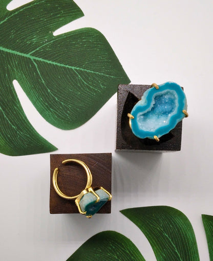 Aqua Blue Claw Geode Druzy Ring - Violet Elizabeth - Jewellery