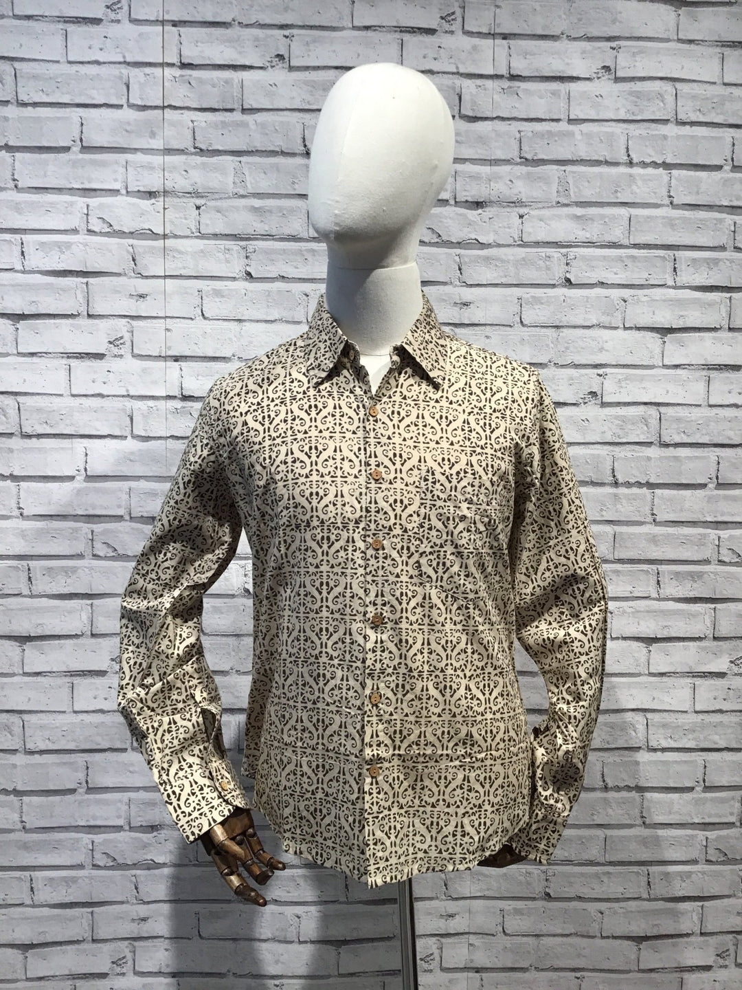 Black and Natural Bagru Block Print Batik Shirt - Violet Elizabeth - Clothing