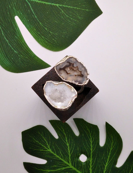 Black and Star Shine Double Geode Druzy Silver Ring - Violet Elizabeth - Jewellery