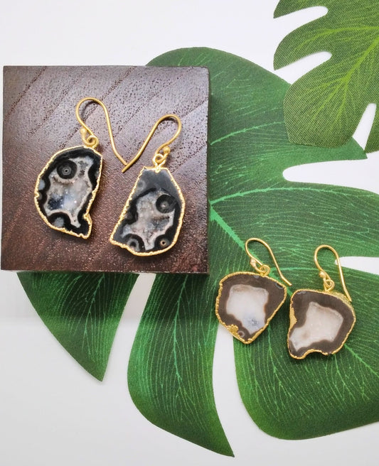 Black Geode Druzy Earrings - Violet Elizabeth - Jewellery