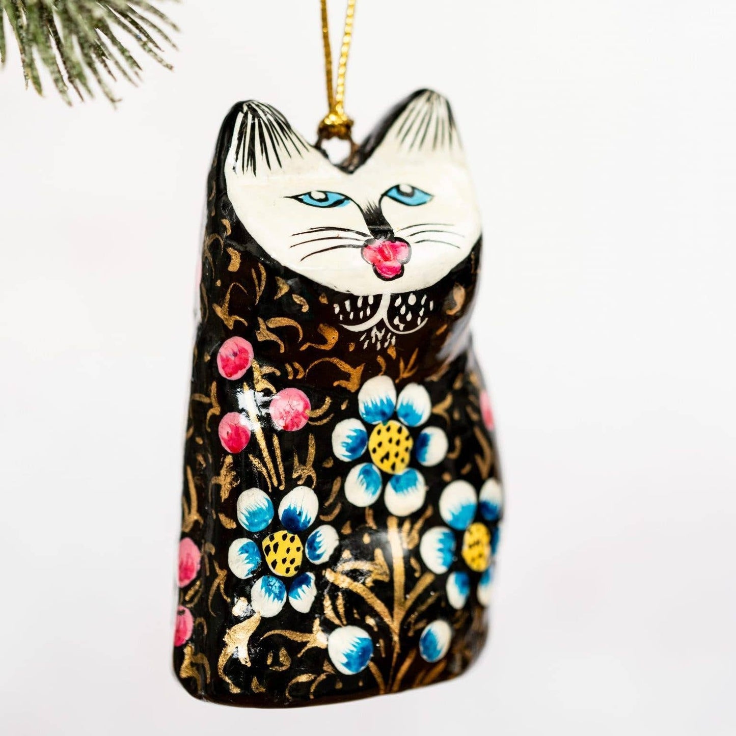 Black Indian Floral Hanging Cat - Violet Elizabeth - Christmas Decorations