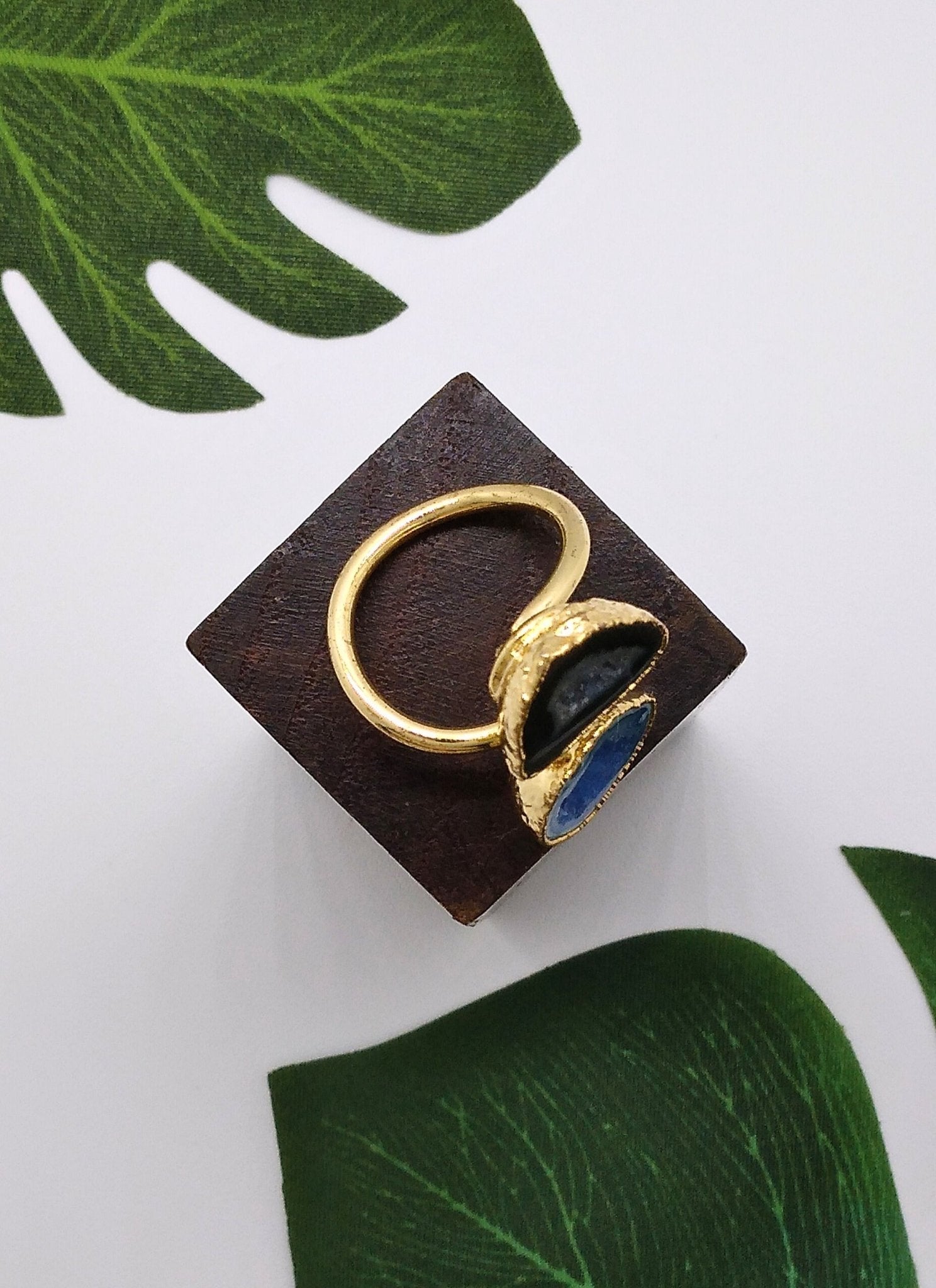 Blue and Black Double Geode Druzy Ring - Violet Elizabeth - Jewellery