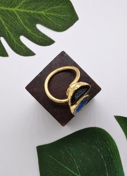 Blue and Black Double Geode Druzy Ring - Violet Elizabeth - Jewellery