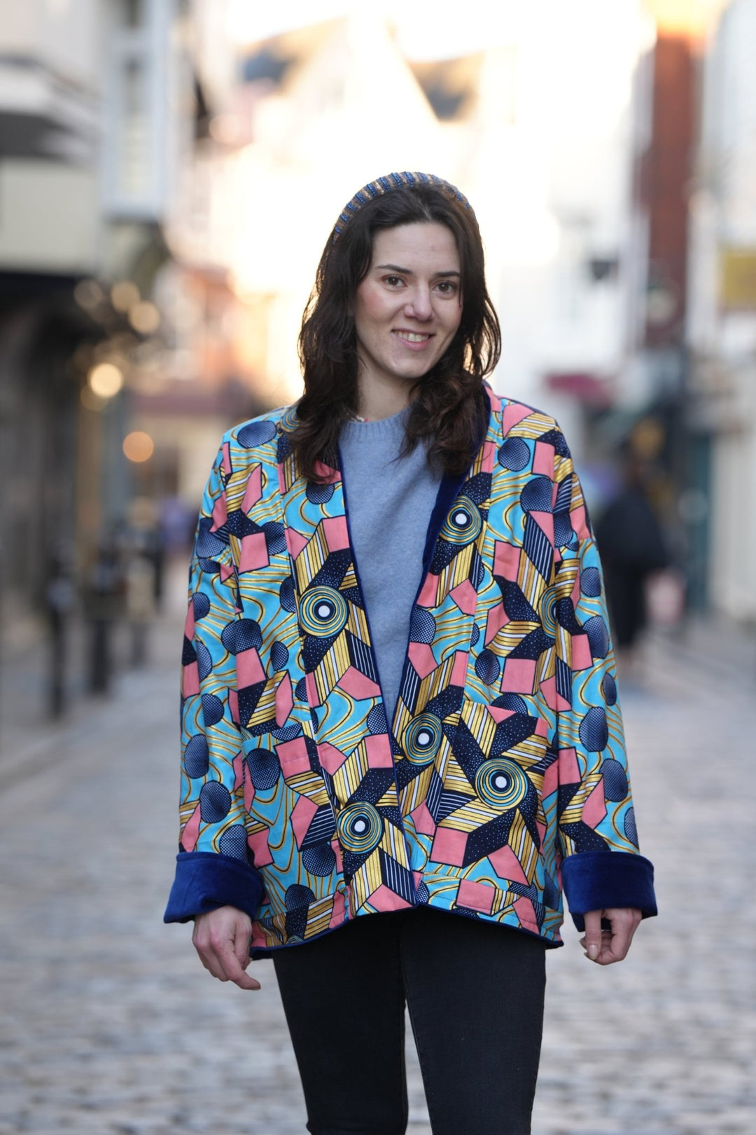 Blue And Gold Beauty Velvet Jacket - Violet Elizabeth - Clothing