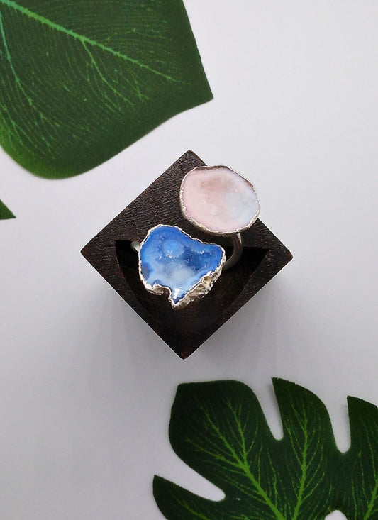 Blue and Star Shine Double Geode Druzy Silver Ring - Violet Elizabeth - Jewellery