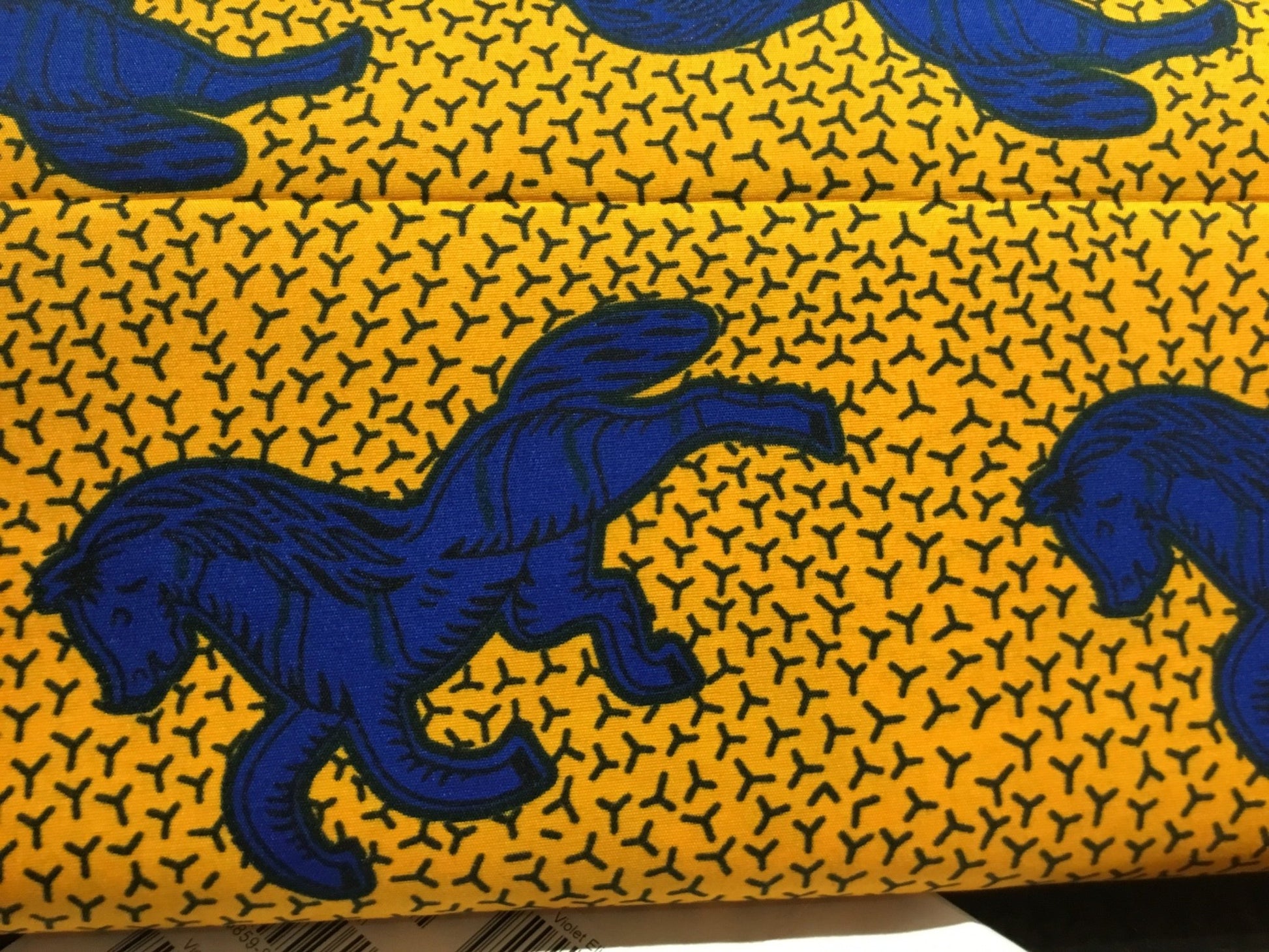 blue horses on yellow Wax print fabric - Violet Elizabeth - Haberdashery