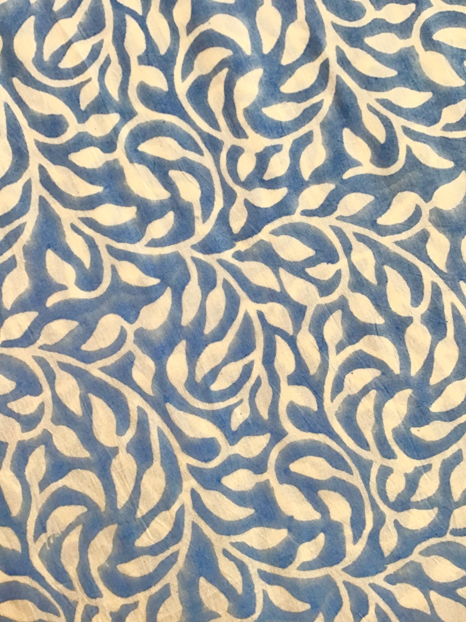 Blue leaf swirl print Block Printed Fabric - Violet Elizabeth - Haberdashery