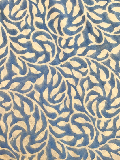 Blue leaf swirl print Block Printed Fabric - Violet Elizabeth - Haberdashery