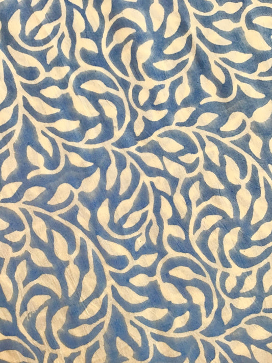 Blue leaf swirl print Block Printed Fabric - Violet Elizabeth - Haberdashery