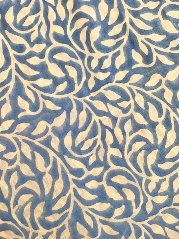 Blue leaf swirl print Block Printed Cotton Fabric