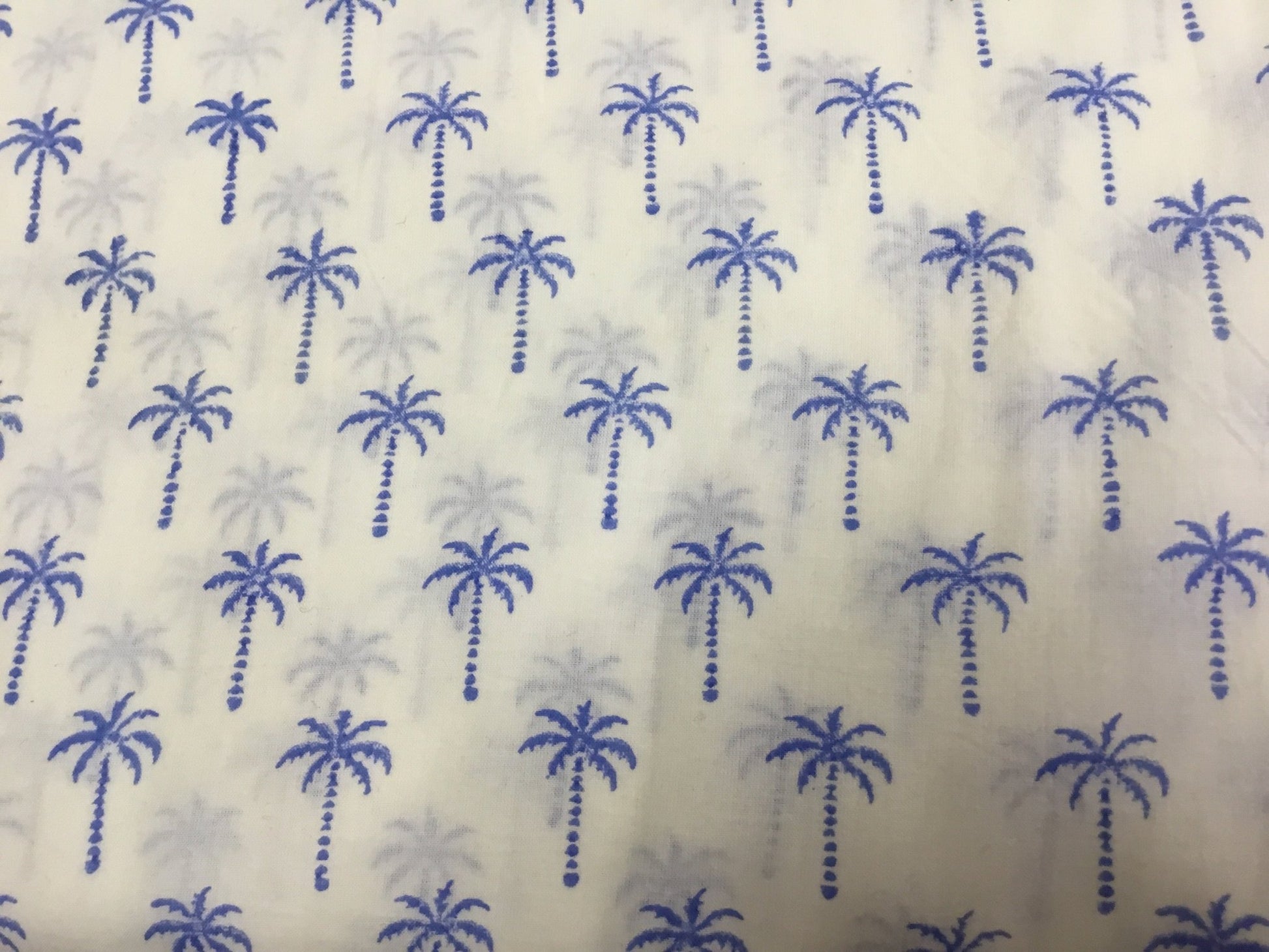 Blue palm tree Block Printed Fabric - Violet Elizabeth - Haberdashery