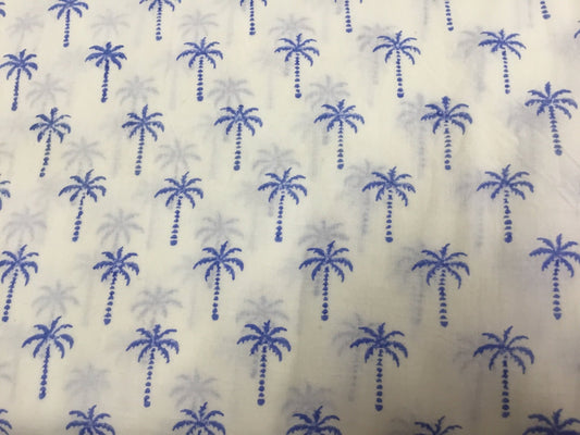 Blue palm tree Block Printed Fabric - Violet Elizabeth - Haberdashery
