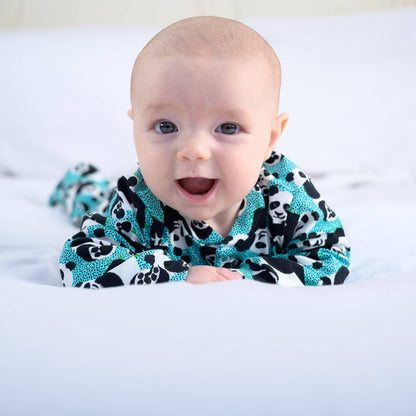 Blue panda cotton sleepsuit: 3 - 6 M - Violet Elizabeth - Baby & Toddler Clothing