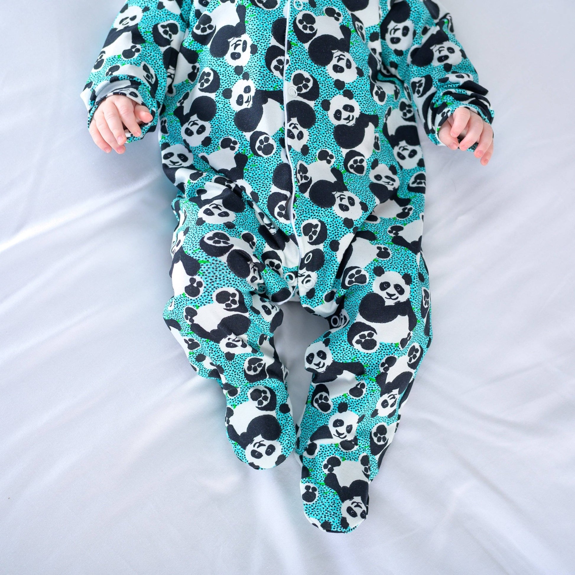 Blue panda cotton sleepsuit: 3 - 6 M - Violet Elizabeth - Baby & Toddler Clothing