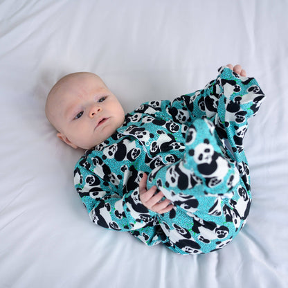 Blue panda cotton sleepsuit: 3 - 6 M - Violet Elizabeth - Baby & Toddler Clothing