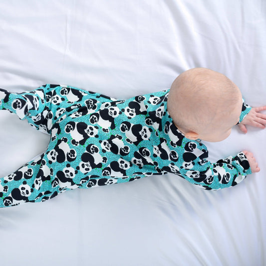 Blue panda cotton sleepsuit: 6 - 12 M - Violet Elizabeth - 