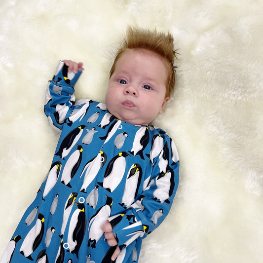 Blue Penguin cotton sleepsuit: 6 - 12 M - Violet Elizabeth - 