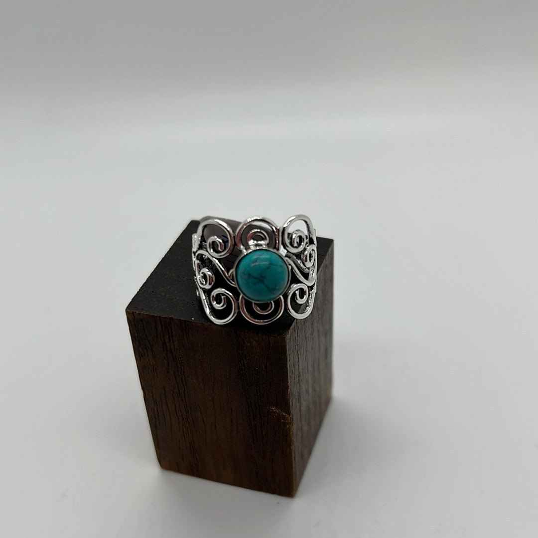Bohemian Silver Plated Scroll Ring: Various Stones