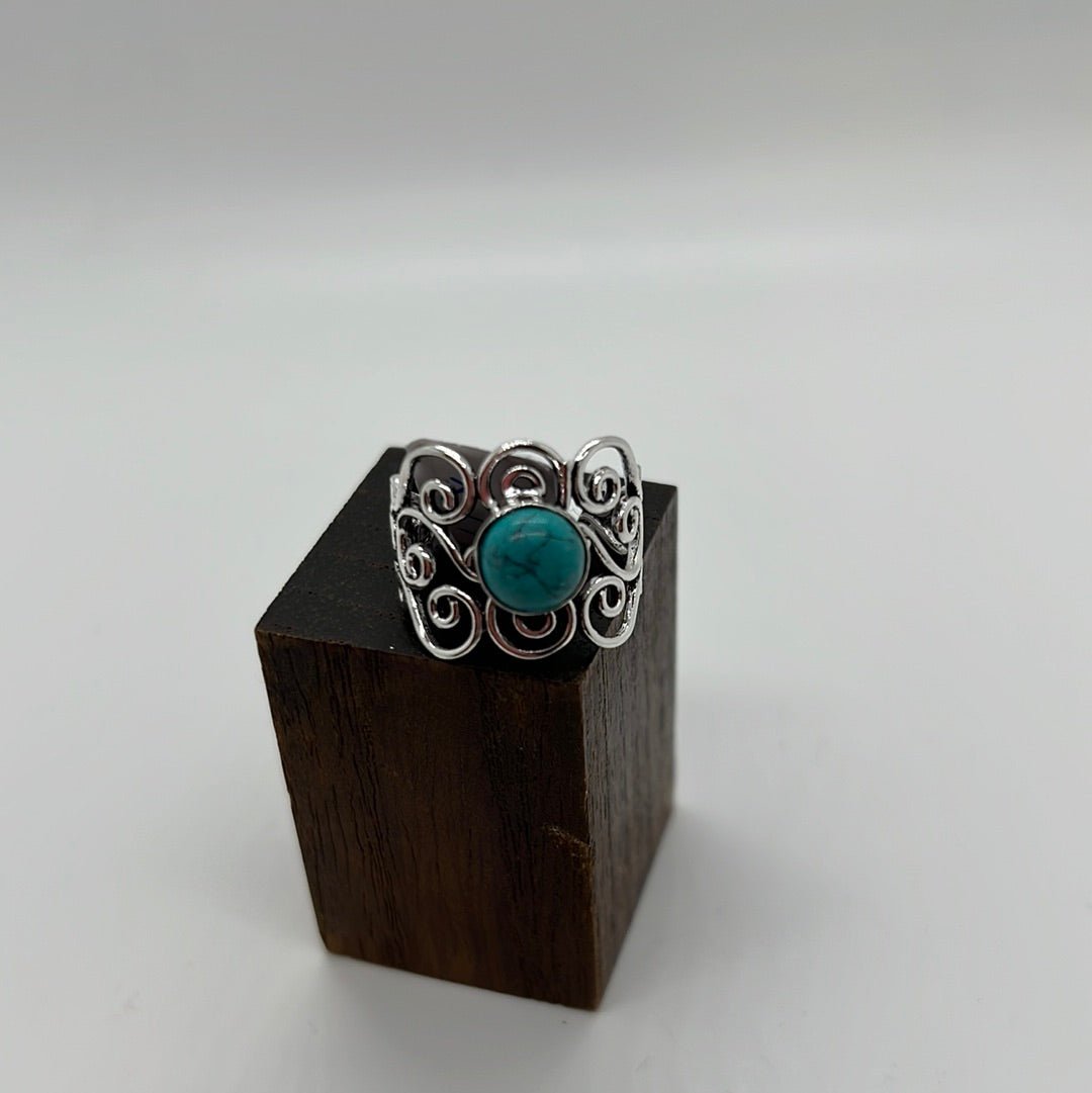 Bohemian Silver Plated Scroll ring: Various Stones - Violet Elizabeth - Jewellery