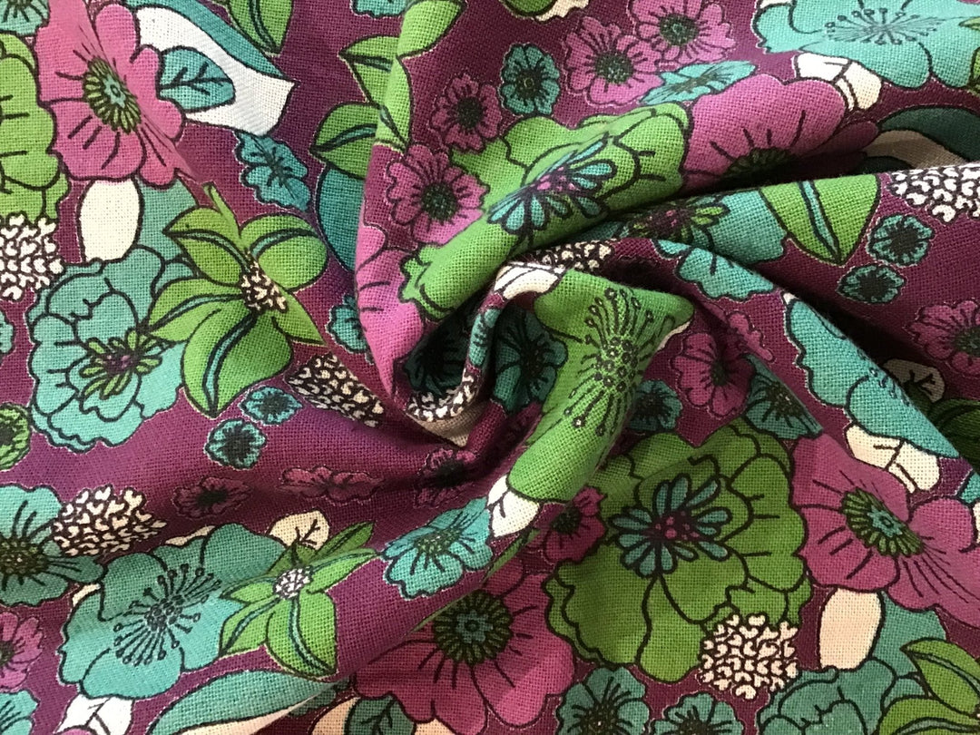 Botanical Screen Printed Sheeting - Violet Elizabeth - Haberdashery