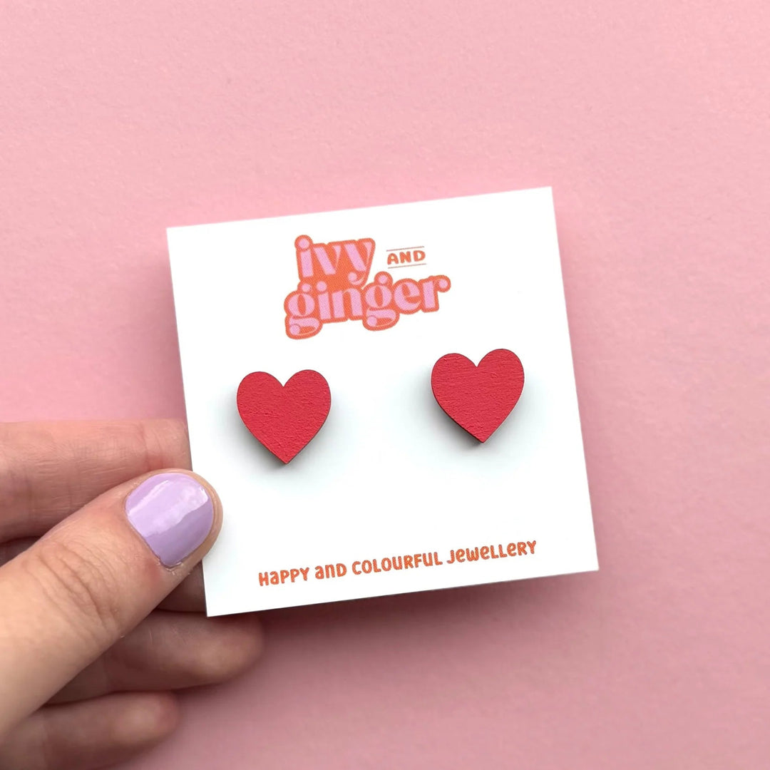 Bright Red Heart Studs: Midi - Violet Elizabeth - Jewellery
