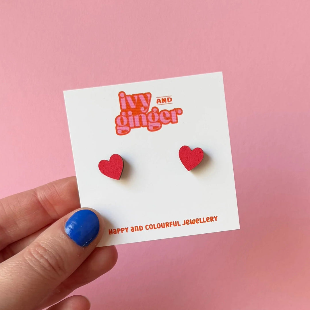 Bright Red Heart Studs: Mini - Violet Elizabeth - Jewellery