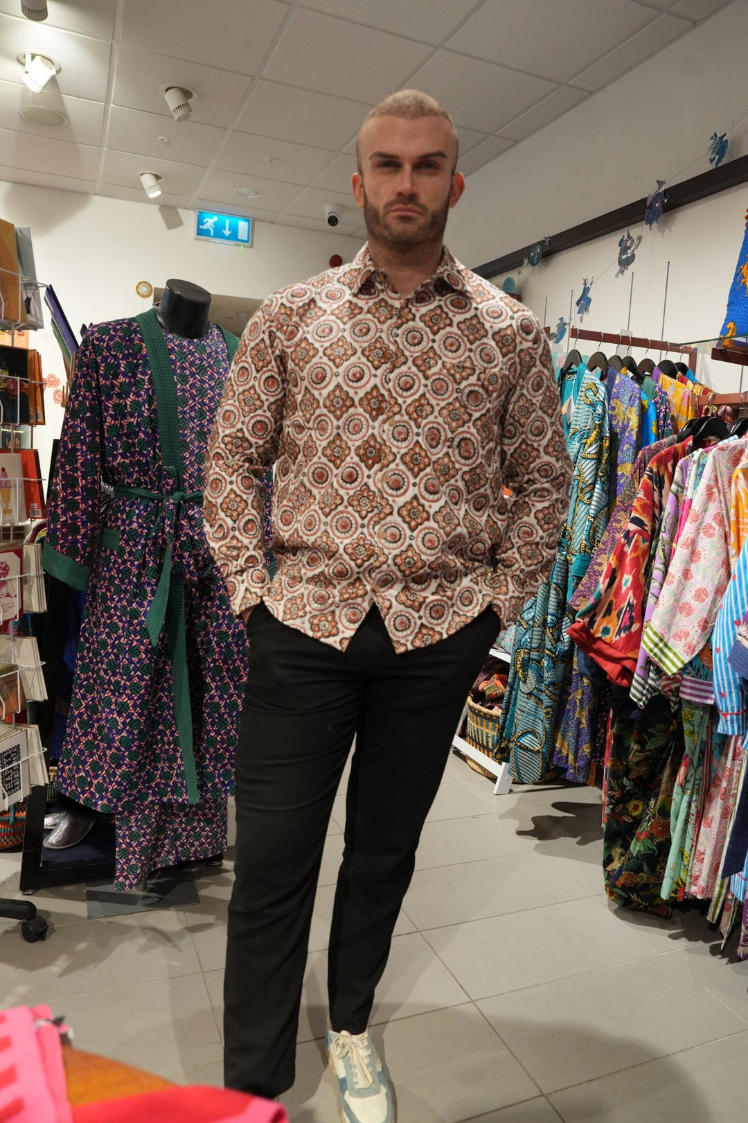 Brown and Black Block Print on Natural Cotton Flannel Winter - Violet Elizabeth - Clothing