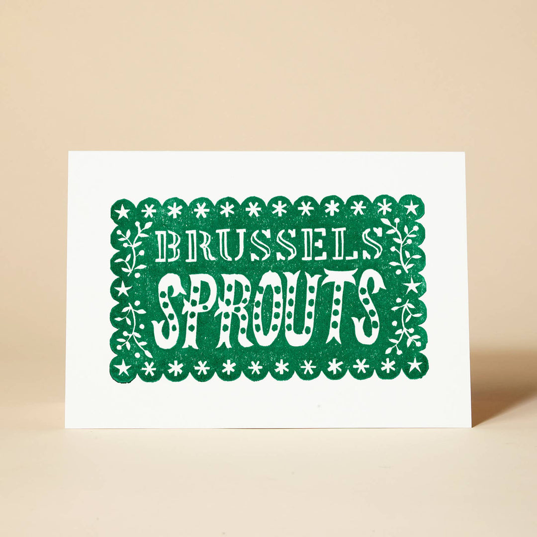 Brussels Sprouts Linocut Christmas Card - Violet Elizabeth - 