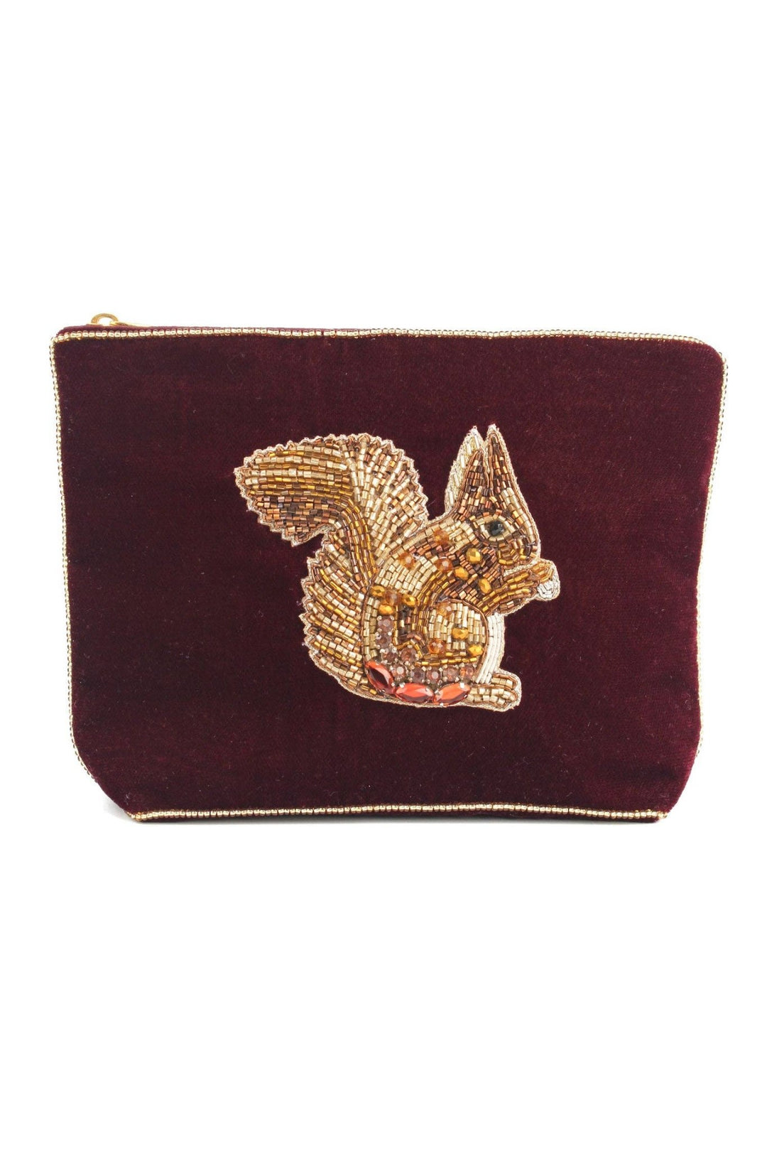 BURGUNDY SQUIRREL MEDIUM VELVET POUCH - Violet Elizabeth - 