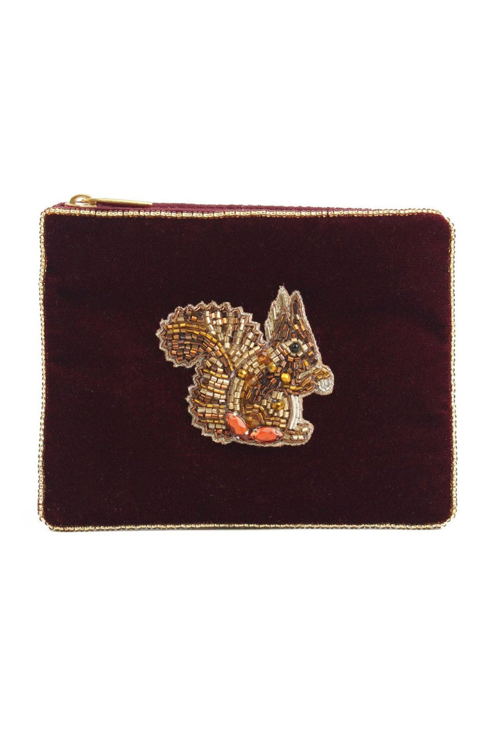 BURGUNDY SQUIRREL SMALL VELVET POUCH - Violet Elizabeth - 