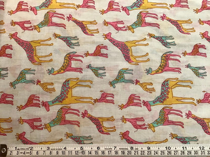 Candy giraffes Screen Printed Fabric 100% Cotton - Violet Elizabeth - Haberdashery