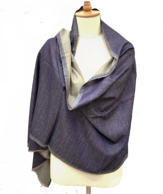 Cashmere wool and Silk scarf - Hand loomed scarves purple and taupe - Violet Elizabeth - Apparel & Accessories