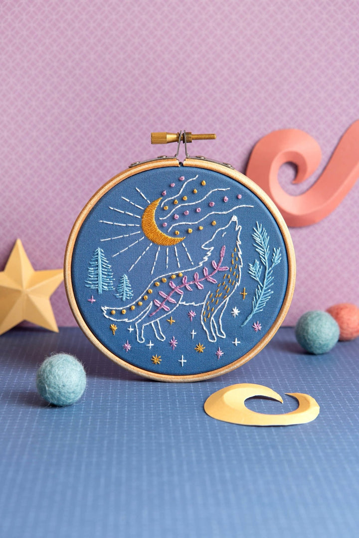 Celestial Wolf Mini Embroidery Kit | Complete Craft Kit for Beginners - Violet Elizabeth - Haberdashery