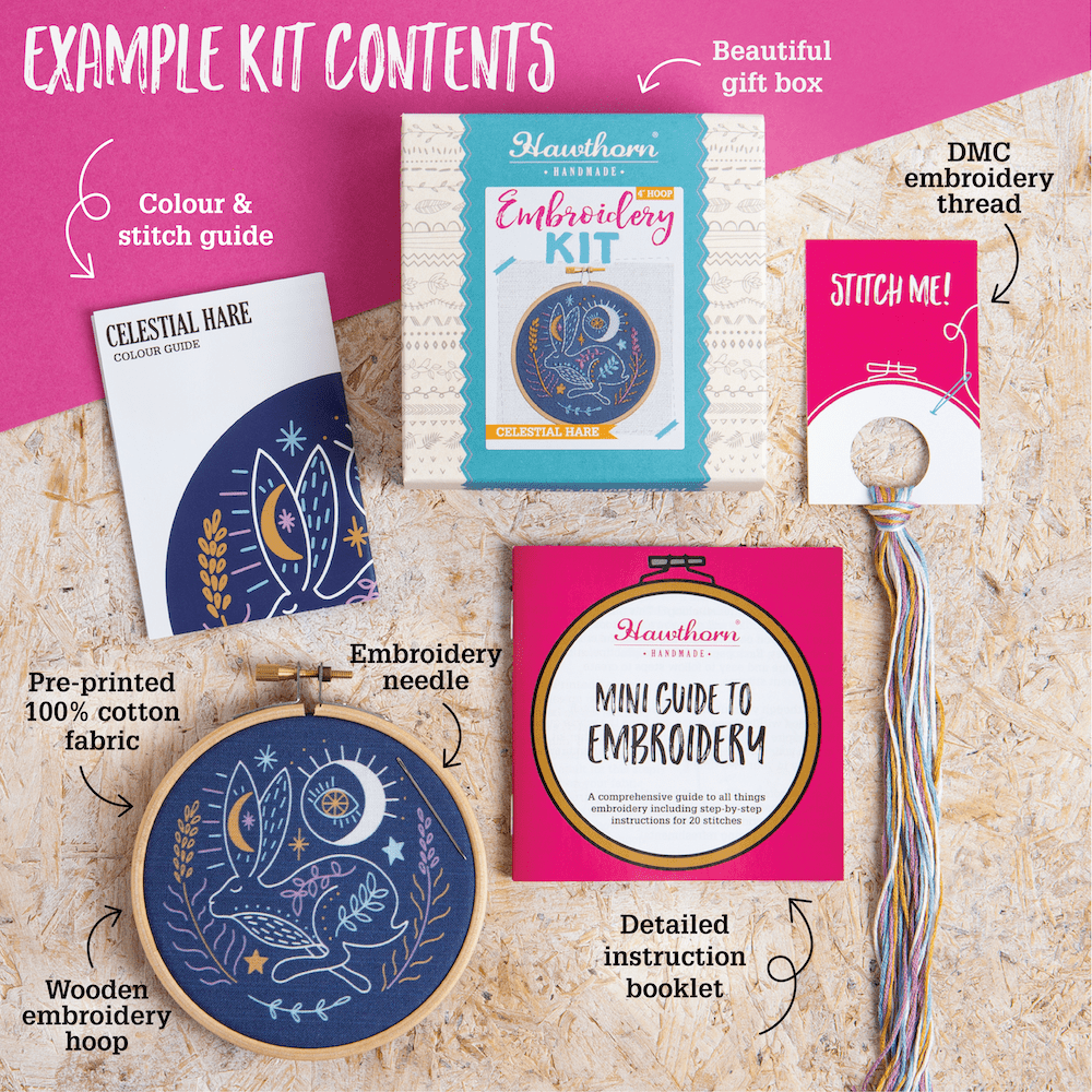 Celestial Wolf Mini Embroidery Kit | Complete Craft Kit for Beginners - Violet Elizabeth - Haberdashery