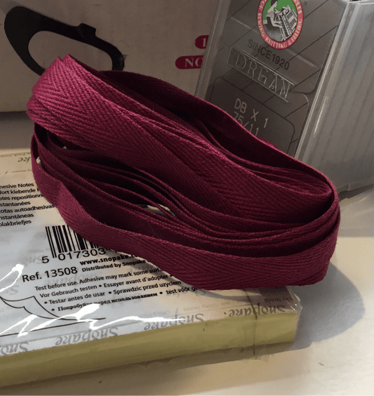 Cerise 10mm tape herringbone - Violet Elizabeth - Haberdashery