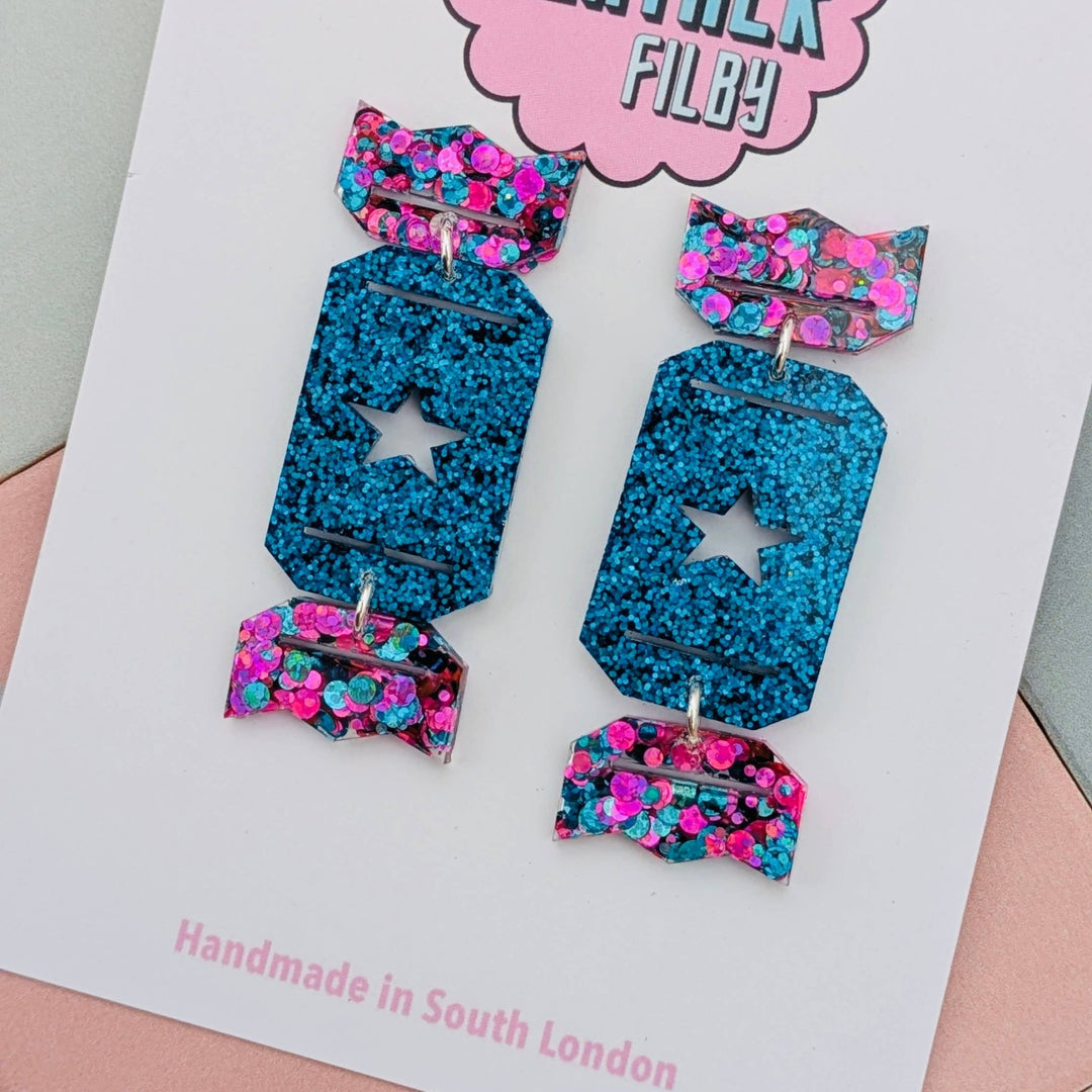 Christmas Cracker Glitzy Glitter Earrings (MORE COLOURS) - Violet Elizabeth - Jewellery