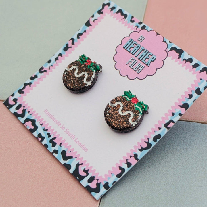 Christmas Pudding Glitter Christmas Studs - Violet Elizabeth - Jewellery