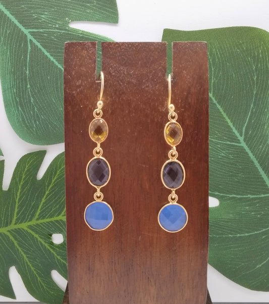 Citrine, Amethyst and Ink Chalcedony Triple Threat Earrings - Violet Elizabeth - Jewellery