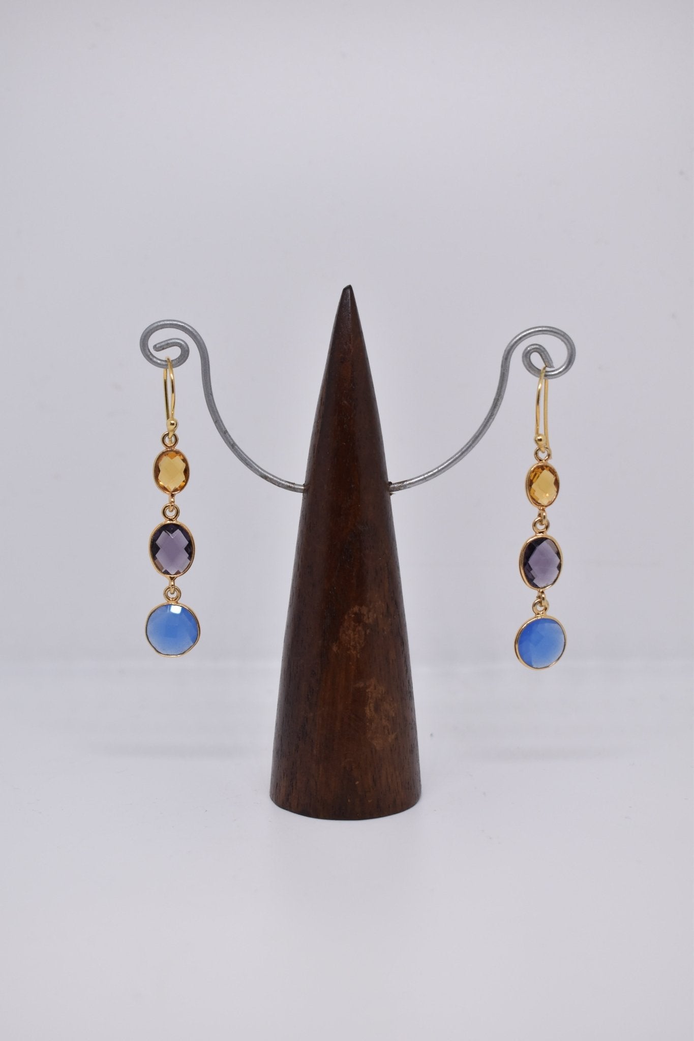Citrine, Amethyst and Ink Chalcedony Triple Threat Earrings - Violet Elizabeth - Jewellery