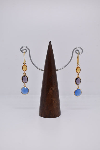 Citrine, Amethyst and Ink Chalcedony Triple Threat Earrings - Violet Elizabeth - Jewellery