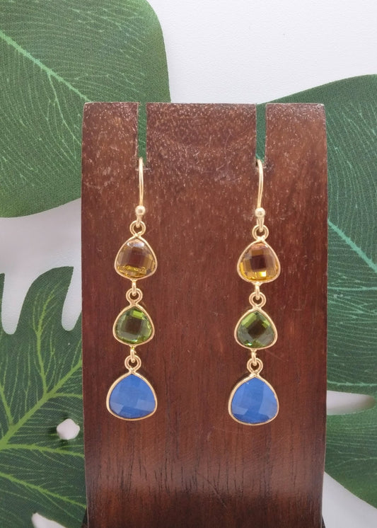 Citrine, Peridot and Ink Chalcedony Triple Threat Earrings - Violet Elizabeth - Jewellery