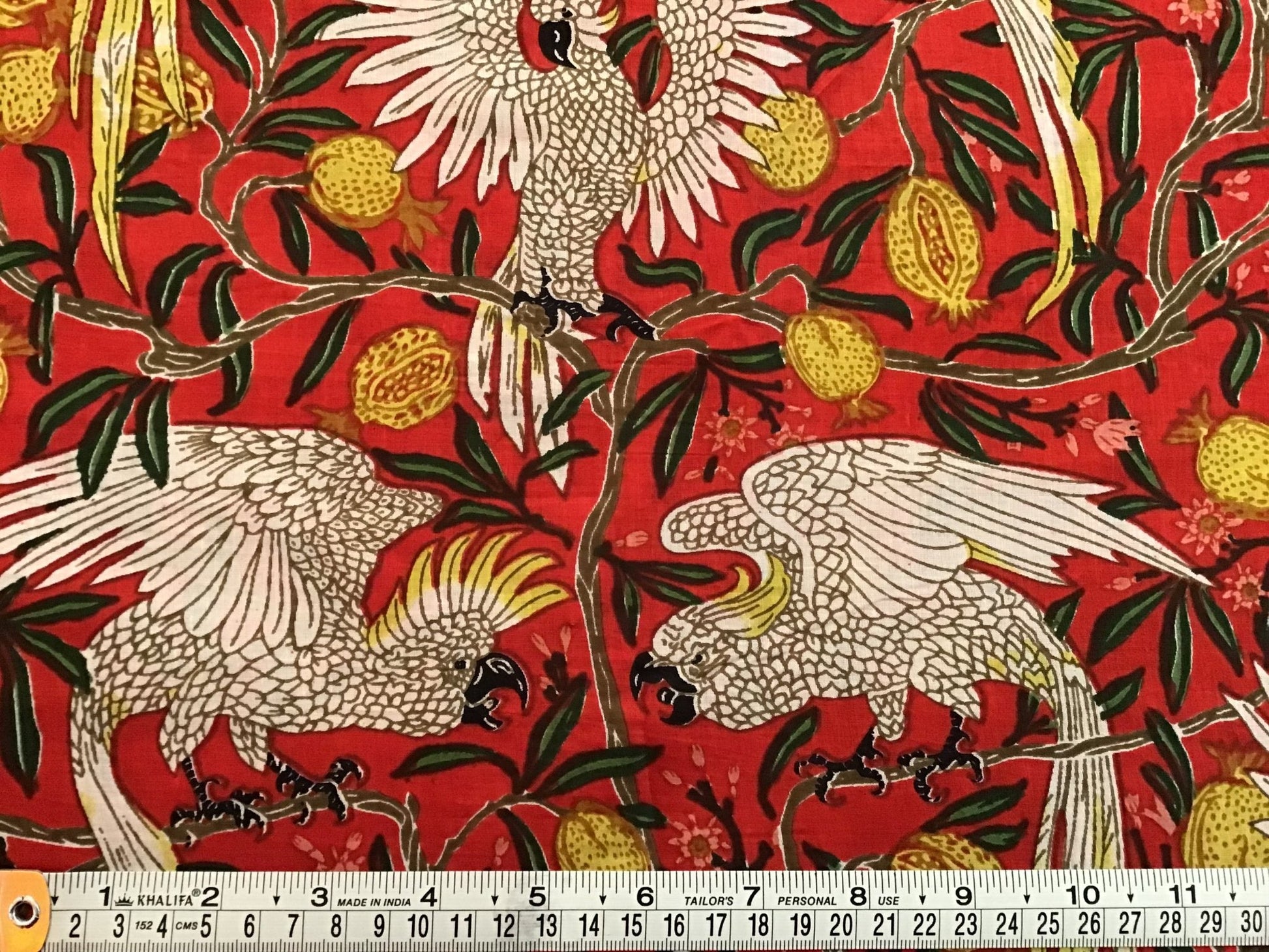 Cockatoo night out Screen Printed Fabric 100% Cotton - Violet Elizabeth - Haberdashery