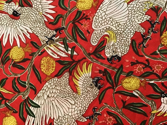 Cockatoo night out Screen Printed Fabric 100% Cotton - Violet Elizabeth - Haberdashery