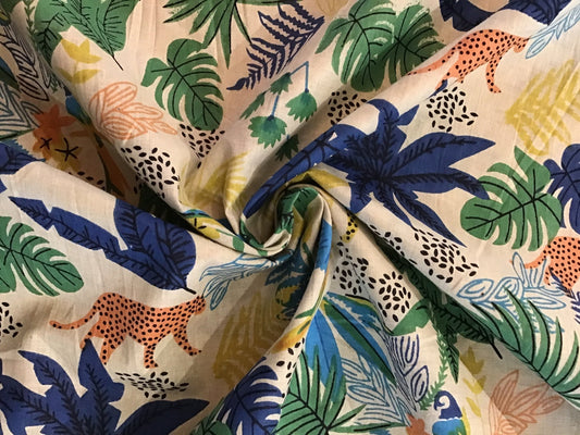 Cool Jungle Screen Printed Fabric 100% Cotton - Violet Elizabeth - Haberdashery