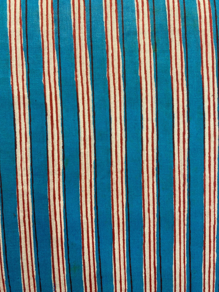 Red, Green And White Stripe Screen Printed Screen Printed Cotton Fabric